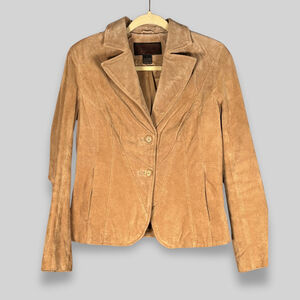 Siena Lined Jacket Button-up Front Genuine Suede Leather Stitch Detail Tan W 6